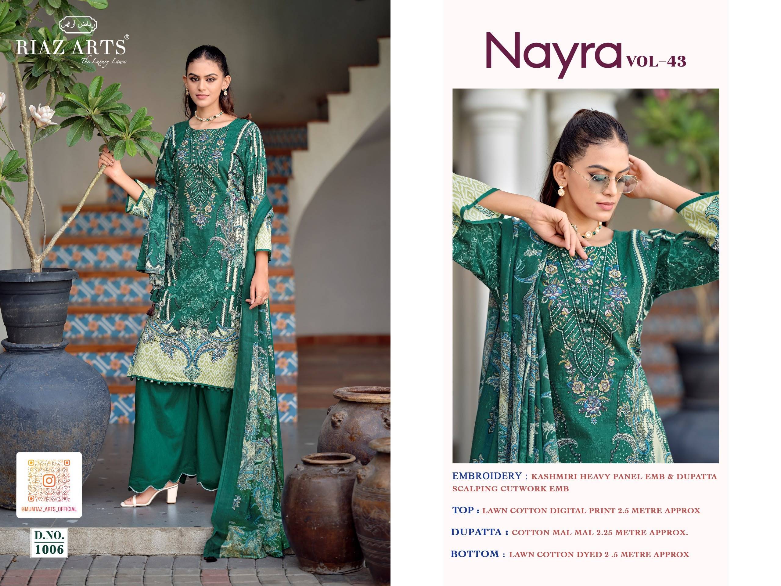 NAYRA VOL-43 BY RIAZ ARTS 1001 To 1008 Series Beautiful Pakistani Suits Colorful Stylish Fancy Ethnic Wear Cotton Dresses At Wholesale